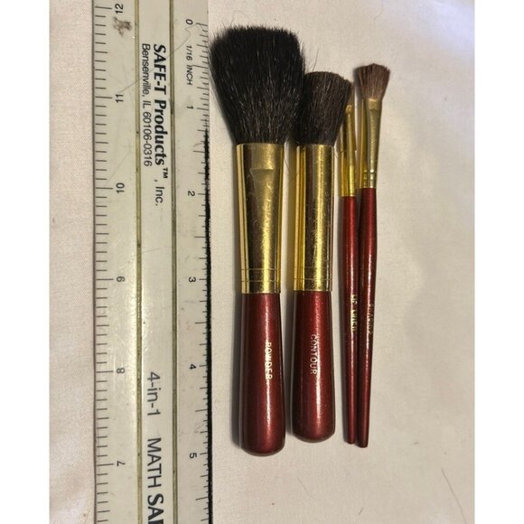 Brush Set Reddish Plum Handle And Gold New Makeup Cosmetic Brushes 4 Pieces 5” N - Picture 7 of 7